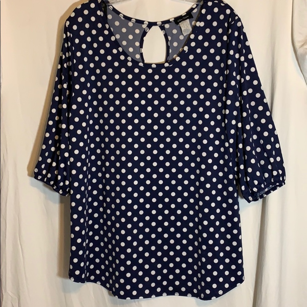 3x Navy & White polka dotted top